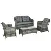 Outsunny 4 Pieces Outdoor Rattan Garden Furniture with Cushions & Glass-Top Table