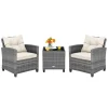 3 Piece Patio Rattan Sofa Sets - Outdoor Wicker Conversation Set-White