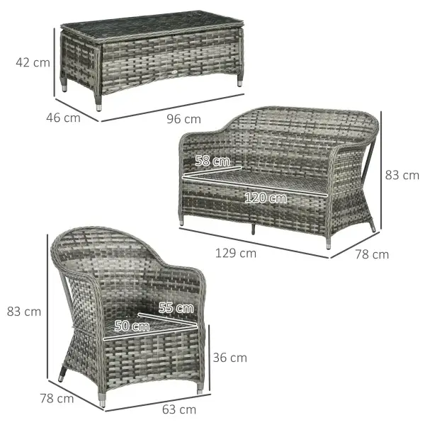 Outsunny 4 Pieces Outdoor Rattan Garden Furniture