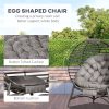 Outsunny Egg Chair with Soft Cushion, Steel Frame and Side Pocket, Garden Basket Chair for Indoor, Outdoor, Brown