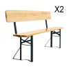 2 Outdoor Folding Bench Seat - Wooden Garden Bench