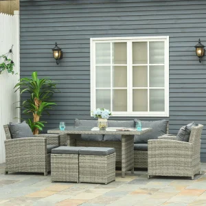 Outsunny 6 Piece Rattan Garden Furniture Set - Stylish & Durable 6-Seater Dining Set