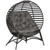 Outsunny Egg Chair with Soft Cushion, Steel Frame and Side Pocket, Garden Basket Chair for Indoor, Outdoor, Brown