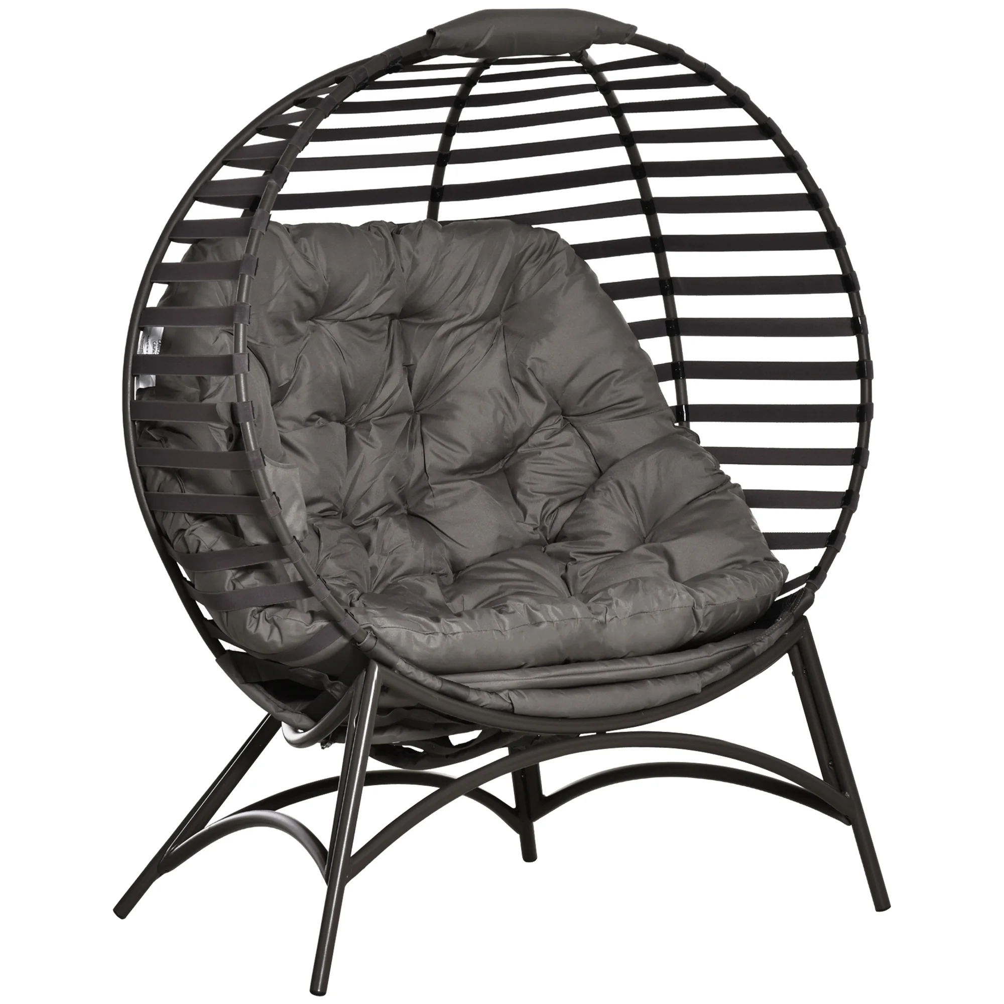 Outsunny Egg Chair with Soft Cushion, Steel Frame and Side Pocket, Garden Basket Chair for Indoor, Outdoor, Brown