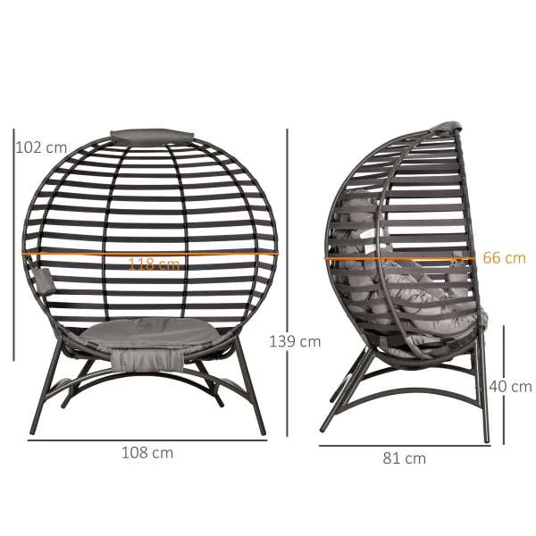 Outsunny Egg Chair with Soft Cushion, Steel Frame and Side Pocket, Garden Basket Chair for Indoor, Outdoor, Brown