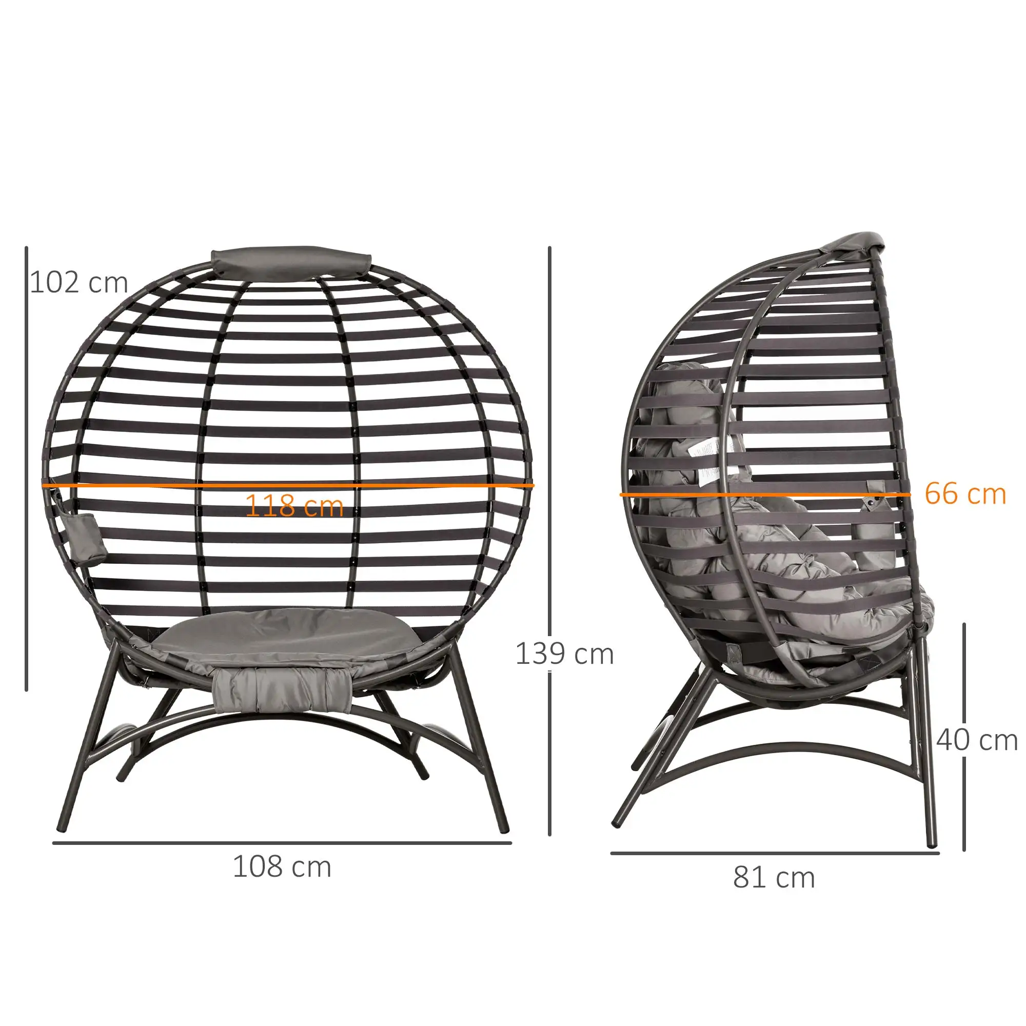 Outsunny Egg Chair with Soft Cushion, Steel Frame and Side Pocket, Garden Basket Chair for Indoor, Outdoor, Brown