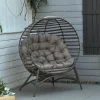 Outsunny Egg Chair with Soft Cushion, Steel Frame and Side Pocket, Garden Basket Chair for Indoor, Outdoor, Brown