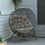 Outsunny Egg Chair with Soft Cushion, Steel Frame and Side Pocket, Garden Basket Chair for Indoor, Outdoor, Brown