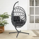 Woven Outdoor Hanging Egg Chair with Stand and Cushion