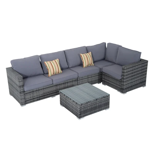 Outsunny Outdoor Corner Sofa Set - 4 Pieces Rattan Garden Furniture Set