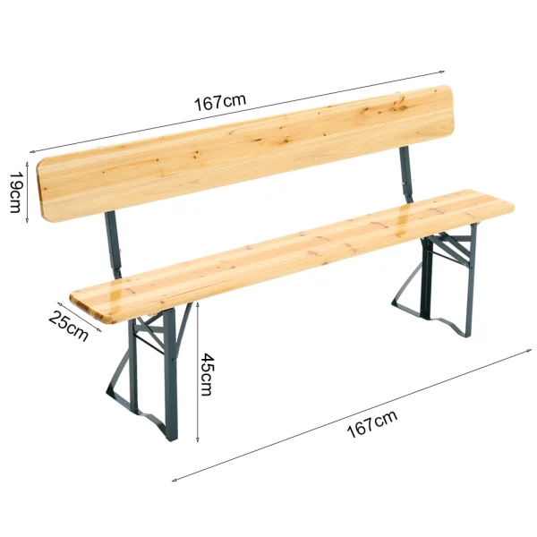 2 Outdoor Folding Bench Seat - Wooden Garden Bench