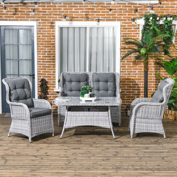 Rattan Table & Chairs 4 Seater