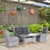 Rattan Table And Chairs 4 Seater - Outdoor Wicker Furniture High Back Chairs with Cushions