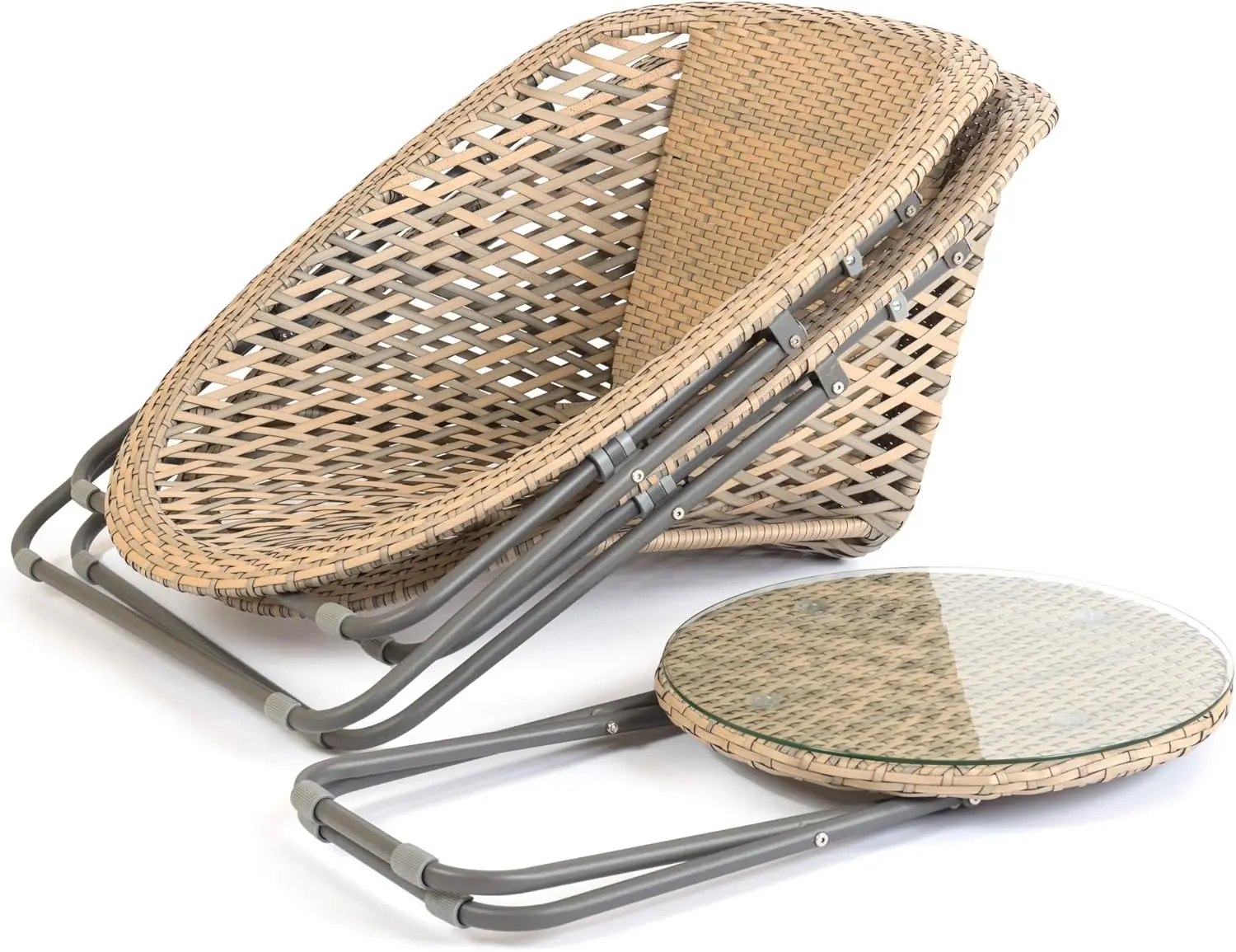 Faux Rattan Bistro Set - Conservatory Garden Patio and Decking Furniture Chairs and Glass Top Table Set