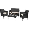 Rattan Garden Furniture Set, 4 piece Rattan furniture sofa Weaving Wicker includes 2 Armchairs,1 Double seat Sofa and 1 table