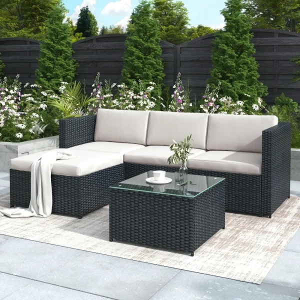 Outdoor Corner Sofa Set: Rattan Garden Furniture for Outdoor Backyard Garden