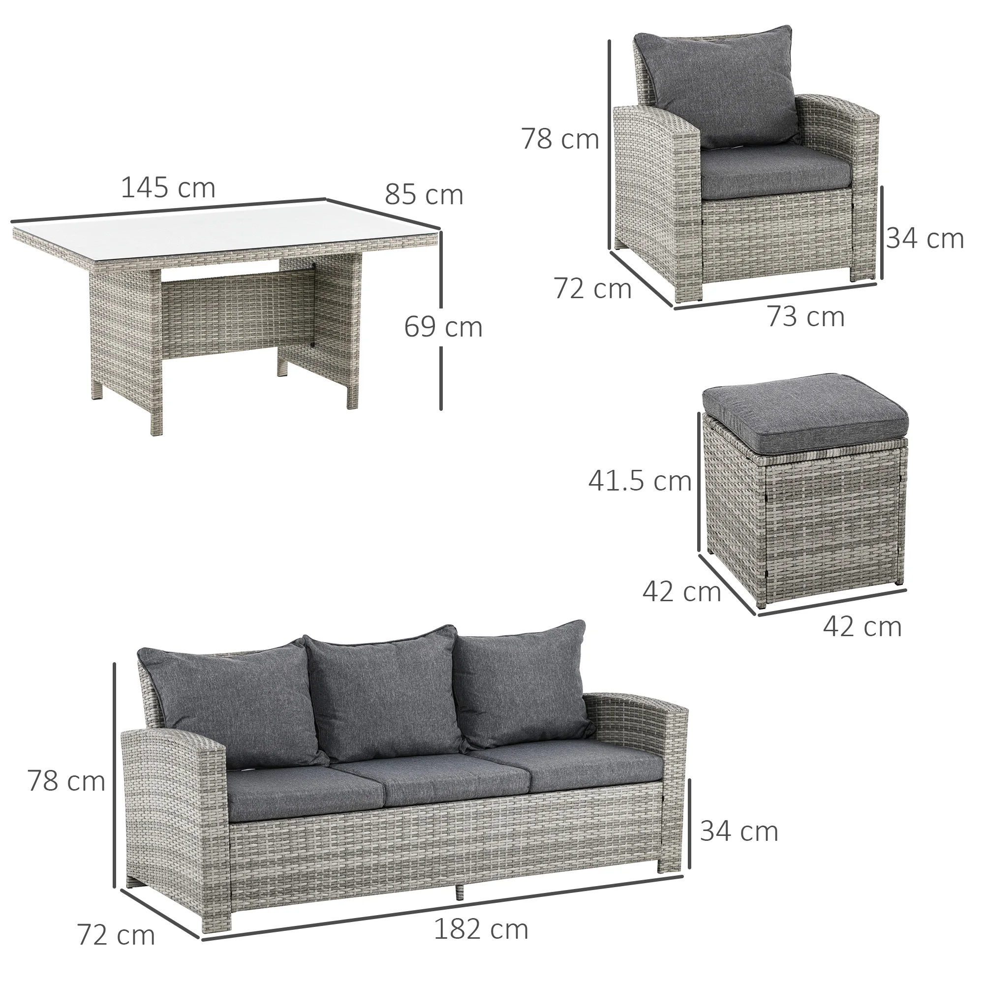Outsunny 6 Piece Rattan Garden Furniture Set