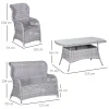 Outsunny Rattan Table & Chairs 4 Seater