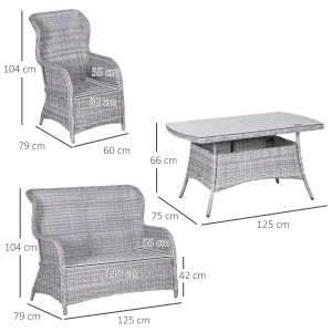 Outsunny Rattan Table & Chairs 4 Seater