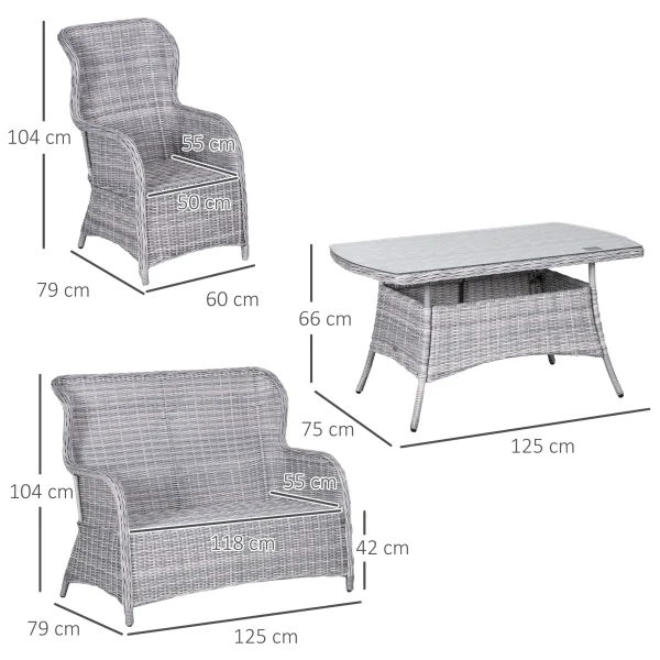Outsunny Rattan Table & Chairs 4 Seater