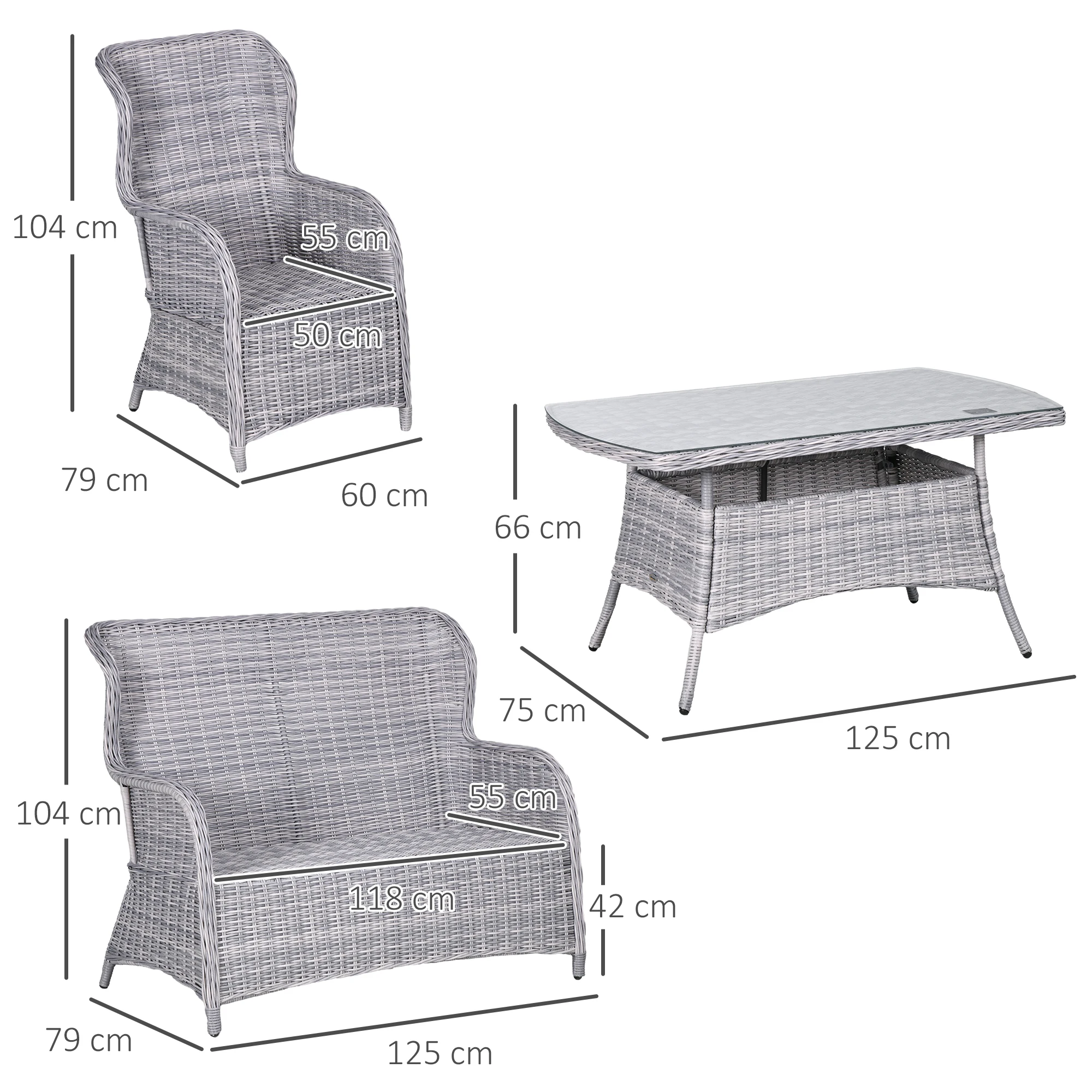 Outsunny Rattan Table & Chairs 4 Seater