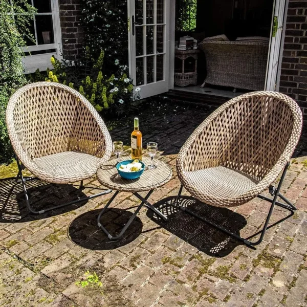Faux Rattan Bistro Set - Conservatory Garden Patio and Decking Furniture Chairs and Glass Top Table Set