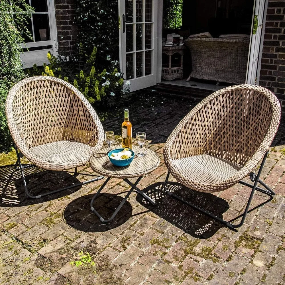 Faux Rattan Bistro Set - Conservatory Garden Patio and Decking Furniture Chairs and Glass Top Table Set