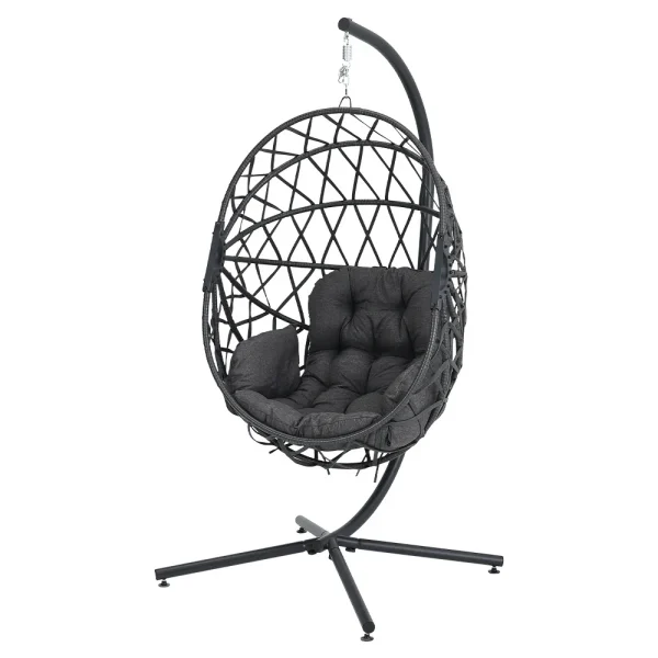Woven Outdoor Hanging Egg Chair with Stand and Cushion