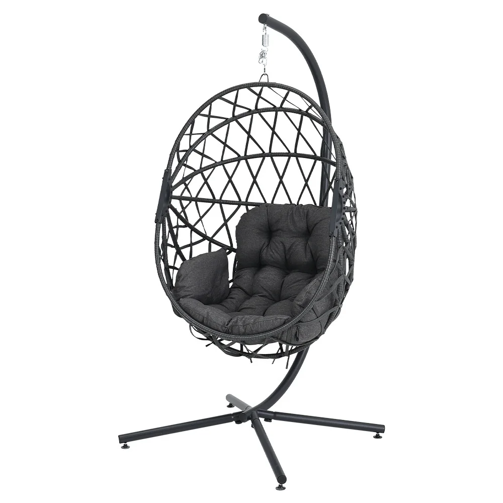 Woven Outdoor Hanging Egg Chair with Stand and Cushion