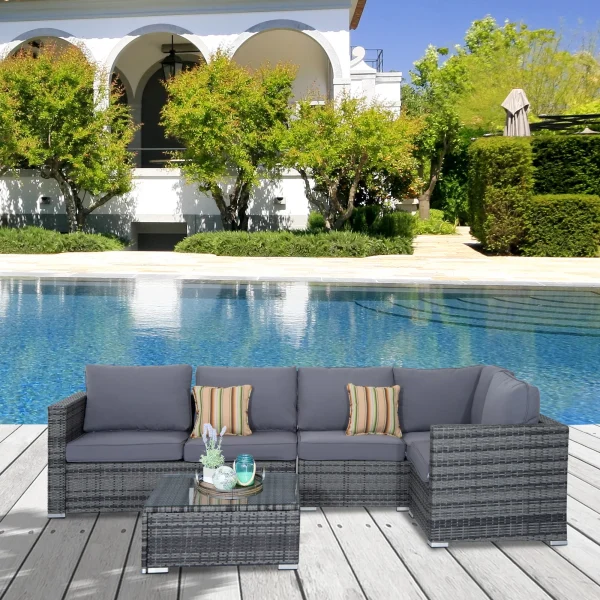 Outsunny Outdoor Corner Sofa Set - 4 Pieces Rattan Garden Furniture Set