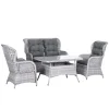 Rattan Table And Chairs 4 Seater - Outdoor Wicker Furniture High Back Chairs with Cushions