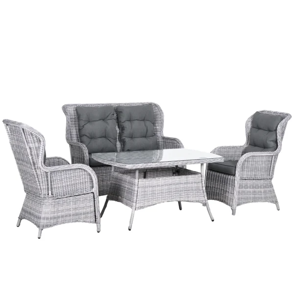 Rattan Table And Chairs 4 Seater - Outdoor Wicker Furniture High Back Chairs with Cushions