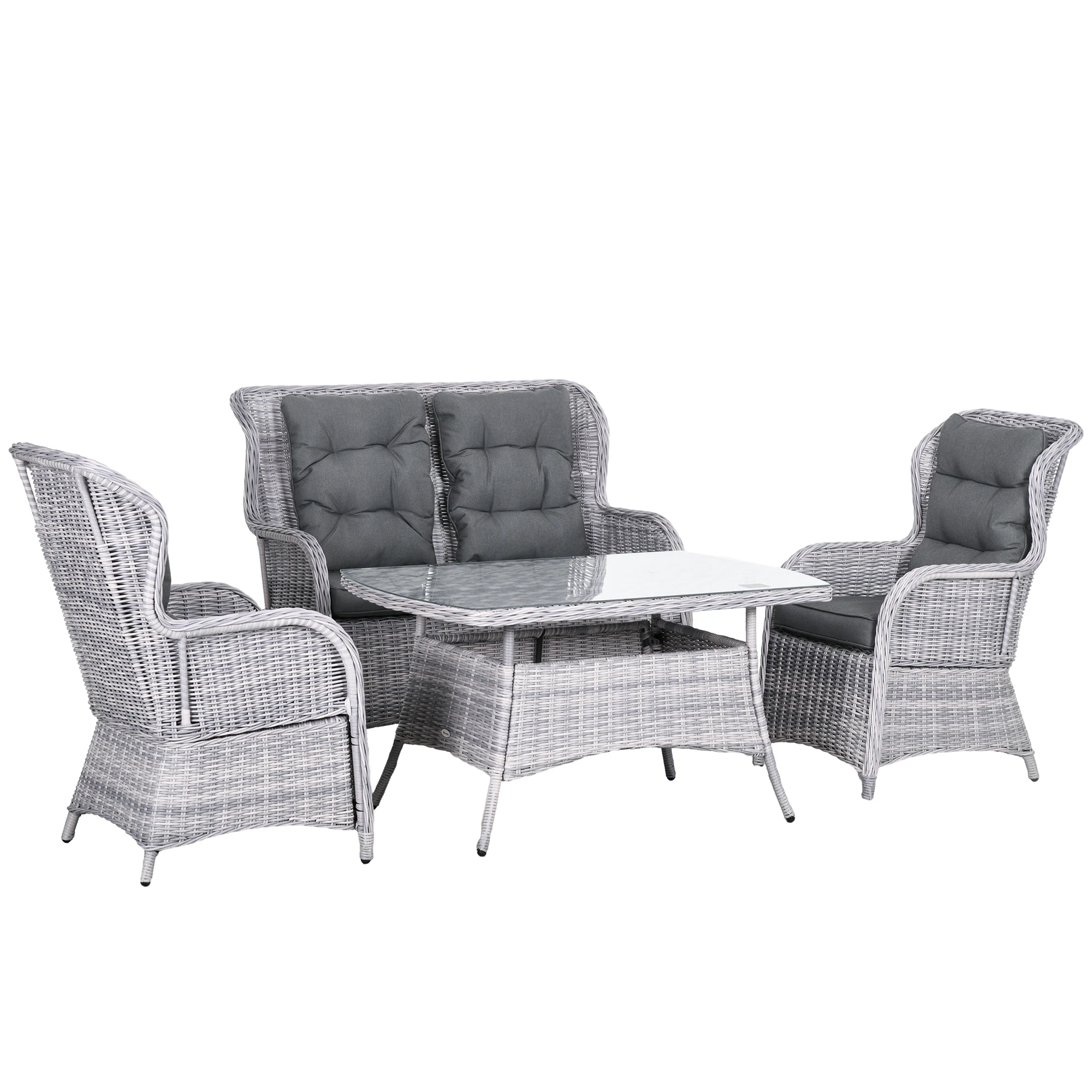 Rattan Table And Chairs 4 Seater - Outdoor Wicker Furniture High Back Chairs with Cushions