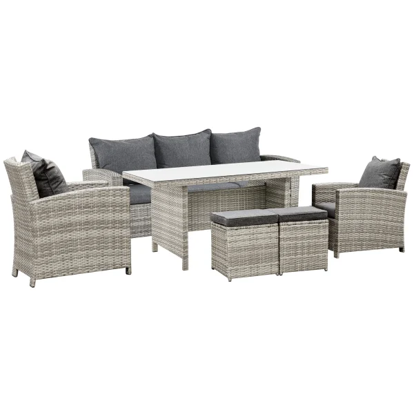Outsunny 6 Piece Rattan Garden Furniture Set - Stylish & Durable 6-Seater Dining Set
